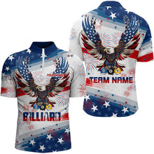 Load image into Gallery viewer, Personalized 8 Ball 9 Ball &amp; 10 Ball American Flag Eagle Billiard Shirt, Pride Men Billiard Jerseys TDM3223