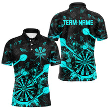 Load image into Gallery viewer, Black And Turquoise Grunge Darts Polo, Quarter Zip For Men Custom Dart Shirts For Team Dart Jerseys TDM3226