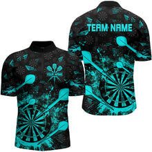 Load image into Gallery viewer, Black And Turquoise Grunge Darts Polo, Quarter Zip For Men Custom Dart Shirts For Team Dart Jerseys TDM3226