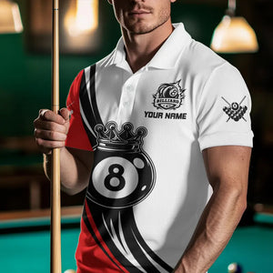 Personalized Black White 8 Ball Pool Crown Men Billiard Shirts, Billiard 8 Ball Team Jerseys |Red TDM3421