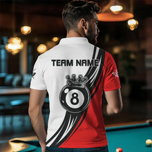 Load image into Gallery viewer, Personalized Black White 8 Ball Pool Crown Men Billiard Shirts, Billiard 8 Ball Team Jerseys |Red TDM3421