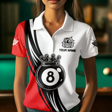 Load image into Gallery viewer, Personalized Black White 8 Ball Pool Crown Women Billiard Shirts, Billiard 8 Ball Team Jerseys |Red TDM3421