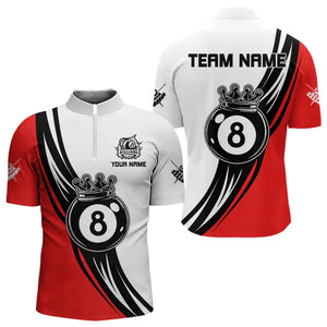 Personalized Black White 8 Ball Pool Crown Men Billiard Shirts, Billiard 8 Ball Team Jerseys |Red TDM3421