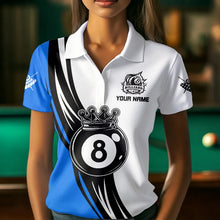 Load image into Gallery viewer, Personalized Black White 8 Ball Pool Crown Women Billiard Shirts, Billiard 8 Ball Team Jerseys |Blue TDM3422