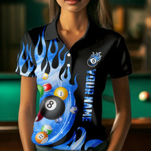 Load image into Gallery viewer, Custom Black Blue Fire Flame Light Pool Balls Billiard Shirts For Women Team League Billiard Jerseys TDM3423