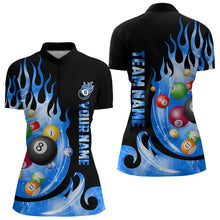 Load image into Gallery viewer, Custom Black Blue Fire Flame Light Pool Balls Billiard Shirts For Women Team League Billiard Jerseys TDM3423