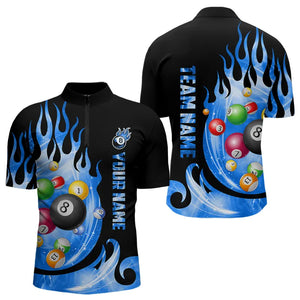 Custom Black Blue Fire Flame Light Pool Balls Billiard Shirts For Men Team League Billiard Jerseys TDM3423