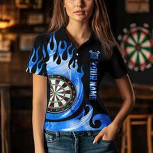 Load image into Gallery viewer, Black Blue Fire Flame Light Darts Polo &amp; Quarter Zip Custom Dart Shirts For Women League Dart Jerseys TDM3424