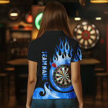 Load image into Gallery viewer, Black Blue Fire Flame Light Darts Polo &amp; Quarter Zip Custom Dart Shirts For Women League Dart Jerseys TDM3424