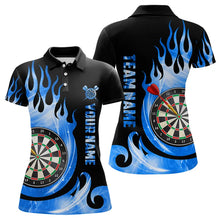 Load image into Gallery viewer, Black Blue Fire Flame Light Darts Polo &amp; Quarter Zip Custom Dart Shirts For Women League Dart Jerseys TDM3424