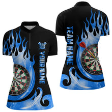 Load image into Gallery viewer, Black Blue Fire Flame Light Darts Polo &amp; Quarter Zip Custom Dart Shirts For Women League Dart Jerseys TDM3424