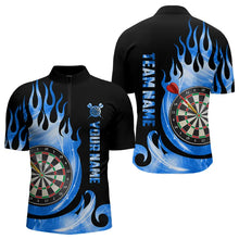 Load image into Gallery viewer, Black Blue Fire Flame Light Darts Polo &amp; Quarter Zip Custom Dart Shirts For Men League Dart Jerseys TDM3424