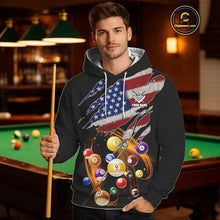 Load image into Gallery viewer, American Flag Pool Balls Billiard Hoodie For Men And Women, Patriotic Billiard Hoodie Jersey TDM5730