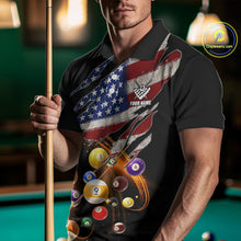 Load image into Gallery viewer, American Flag Pool Balls Billiard Shirt For Men Custom Patriotic Billiard Jersey Polo &amp; 1/4 Zip TDM5730