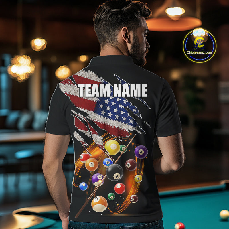 American Flag Pool Balls Billiard Shirt For Men Custom Patriotic Billiard Jersey Polo & 1/4 Zip TDM5730