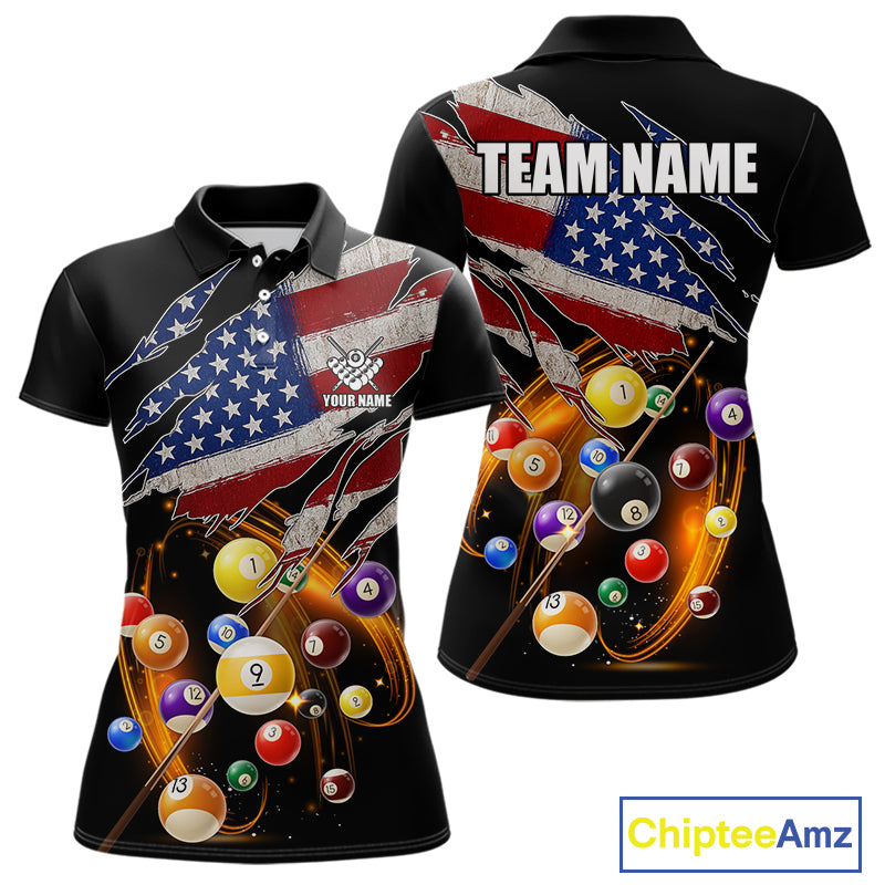 American Flag Pool Balls Billiard Shirt For Women Custom Patriotic Billiard Jersey Polo & 1/4 Zip TDM5730
