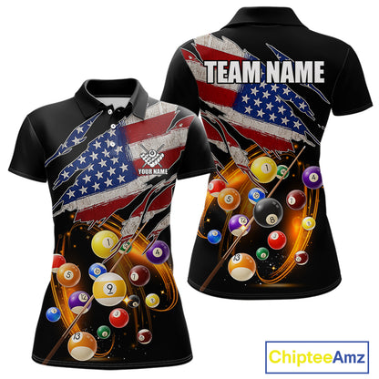 American Flag Pool Balls Billiard Shirt For Women Custom Patriotic Billiard Jersey Polo & 1/4 Zip TDM5730