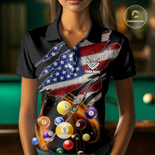 Load image into Gallery viewer, American Flag Pool Balls Billiard Shirt For Women Custom Patriotic Billiard Jersey Polo &amp; 1/4 Zip TDM5730