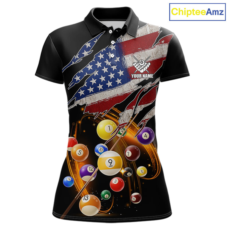 American Flag Pool Balls Billiard Shirt For Women Custom Patriotic Billiard Jersey Polo & 1/4 Zip TDM5730