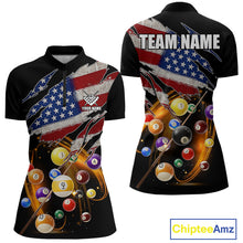 Load image into Gallery viewer, American Flag Pool Balls Billiard Shirt For Women Custom Patriotic Billiard Jersey Polo &amp; 1/4 Zip TDM5730
