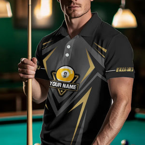 Customized 9 Ball Pool Crown Men Billiard Shirts, Gold And Black Billiard Team Shirts, Pool Jerseys TDM3565