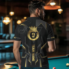 Load image into Gallery viewer, Customized 9 Ball Pool Crown Men Billiard Shirts, Gold And Black Billiard Team Shirts, Pool Jerseys TDM3565