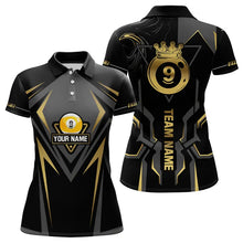 Load image into Gallery viewer, Customized 9 Ball Pool Crown Women Billiard Shirts, Gold And Black Billiard Team Shirts, Pool Jerseys TDM3565