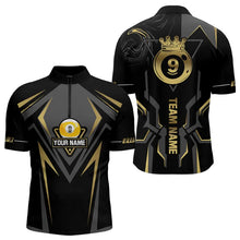 Load image into Gallery viewer, Customized 9 Ball Pool Crown Men Billiard Shirts, Gold And Black Billiard Team Shirts, Pool Jerseys TDM3565