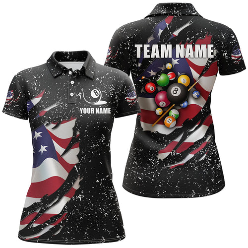Grunge US Flag 3D Billiard Balls Polo Shirts For Women Custom Patriotic Billiard Jerseys Attire TDM1239