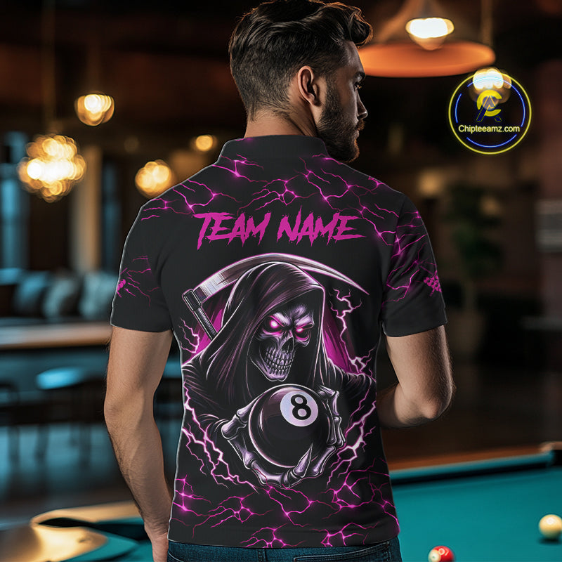 Pink Funny Grim Reaper 8 Ball Pool Men Billiard Shirts Custom Lightning Billiard Jerseys TDM3727