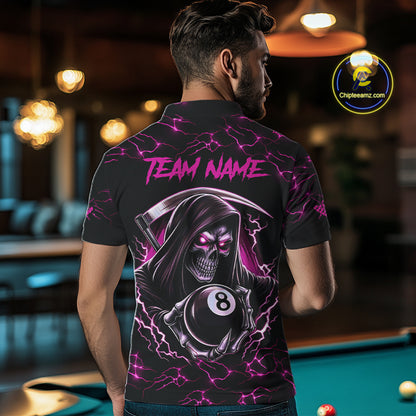 Pink Funny Grim Reaper 8 Ball Pool Men Billiard Shirts Custom Lightning Billiard Jerseys TDM3727