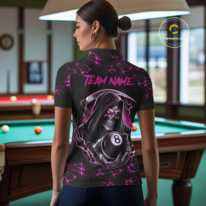 Pink Funny Grim Reaper 8 Ball Pool Women Billiard Shirts Custom Lightning Billiard Jerseys TDM3727