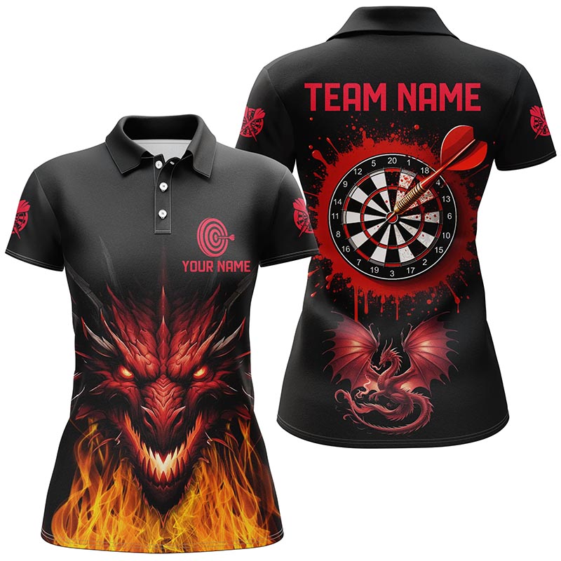 Personalized Dragon Darts Shirts For Women Custom Black Red Darts Jerseys Team League Polo Shirts TDM1451