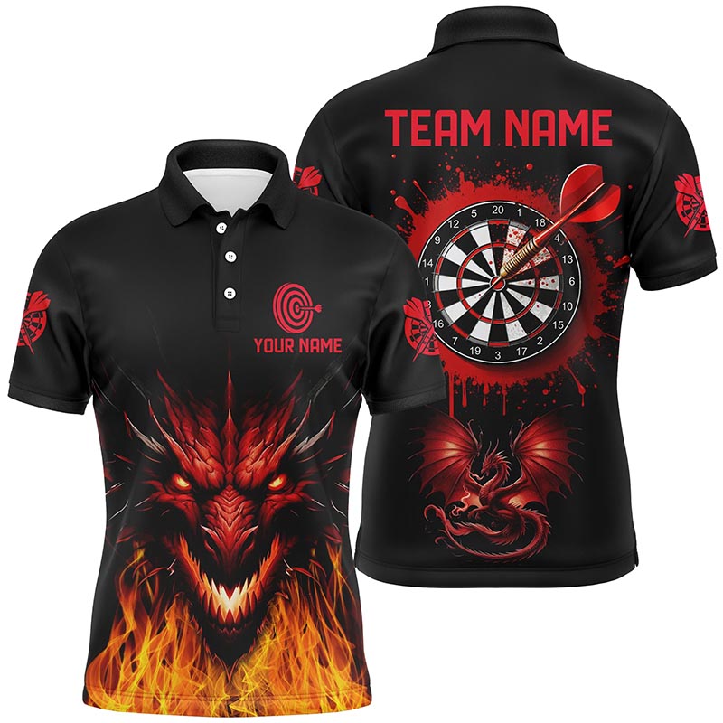 Personalized Dragon Darts Shirts For Men Custom Black Red Darts Jerseys Team League Polo Shirts TDM1451