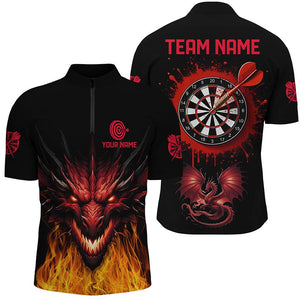 Custom Dragon Darts Shirts For Men, Black Red Darts Jerseys Team League Quarter-Zip Shirts TDM1451