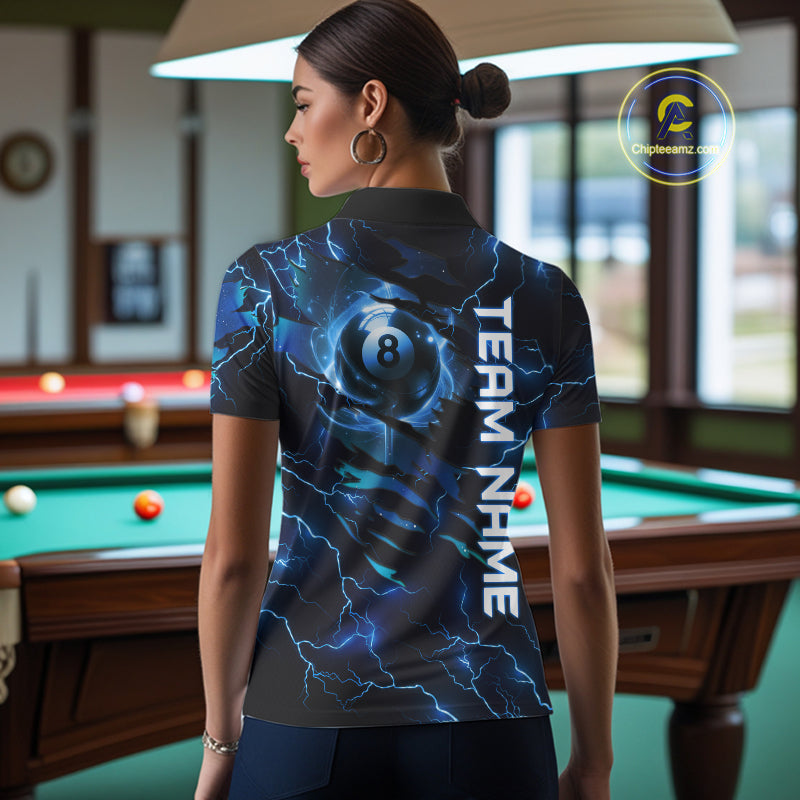 Blue 8 Ball Pool Lighting Billiard Shirt For Women Custom Glowing Billiard Team Jersey Polo, 1/4 Zip TDM6332