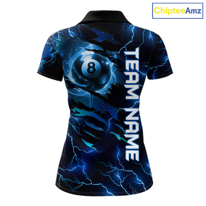 Blue 8 Ball Pool Lighting Billiard Shirt For Women Custom Glowing Billiard Team Jersey Polo, 1/4 Zip TDM6332