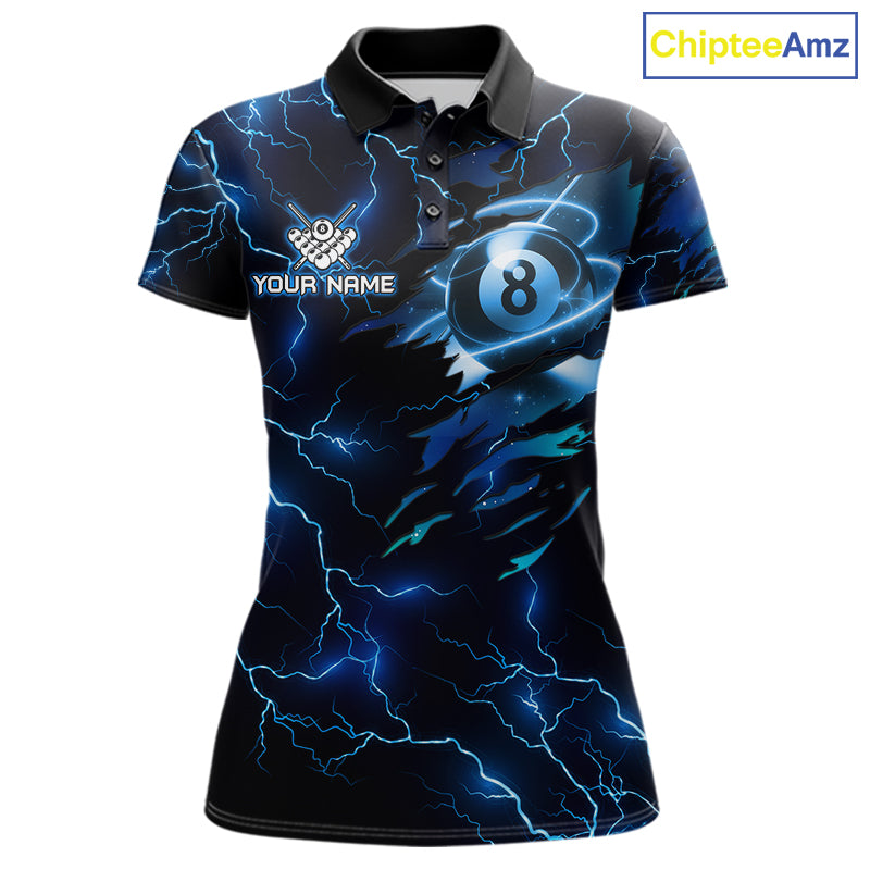 Blue 8 Ball Pool Lighting Billiard Shirt For Women Custom Glowing Billiard Team Jersey Polo, 1/4 Zip TDM6332