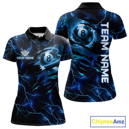 Blue 8 Ball Pool Lighting Billiard Shirt For Women Custom Glowing Billiard Team Jersey Polo, 1/4 Zip TDM6332