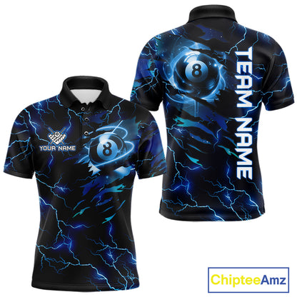 Blue 8 Ball Pool Lighting Billiard Shirt For Men Custom Glowing Billiard Team Jersey Polo, 1/4 Zip TDM6332