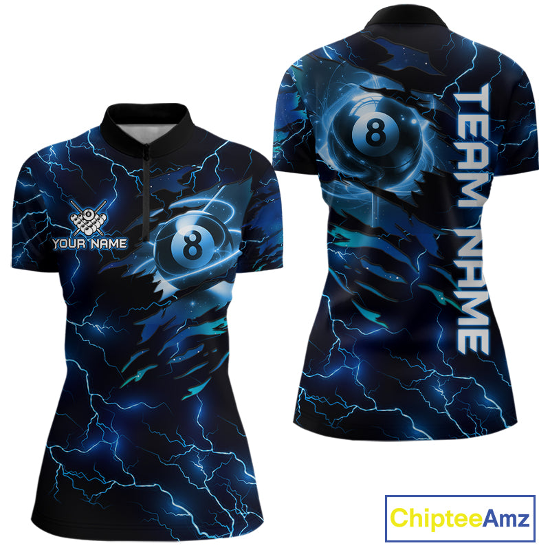 Blue 8 Ball Pool Lighting Billiard Shirt For Women Custom Glowing Billiard Team Jersey Polo, 1/4 Zip TDM6332