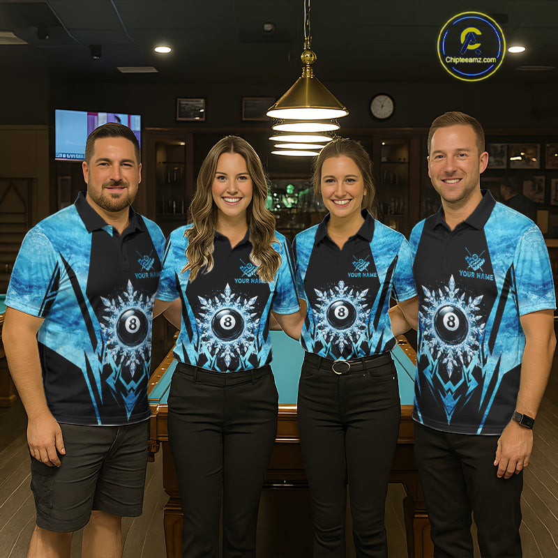 Black And Blue 8 Ball Pool Ice Billiard Shirt For Men, Funny Pool Team Jersey Polo & 1/4 Zip TDM6338