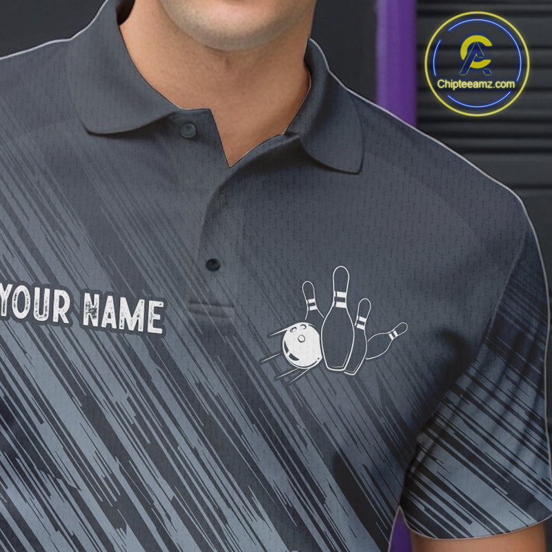 Custom Grey Grunge American Flag Bowling Shirt For Men, Patriotic Bowling Jersey Polo & 1/4 Zip TDM6516