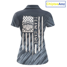 Load image into Gallery viewer, Custom Grey Grunge American Flag Bowling Shirt For Women, Patriotic Bowling Jersey Polo &amp; 1/4 Zip TDM6516