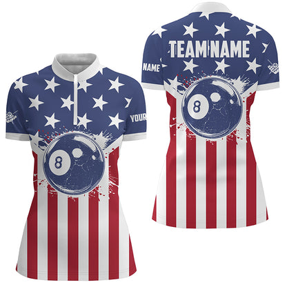 Personalized American Flag 8 Ball Billiard Shirts For Women Custom Patriotic Billiard Pool Jerseys TDM2021