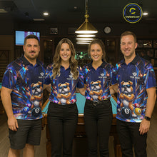 Load image into Gallery viewer, Man wearing personalized funny crystal bulldog 8 ball pool billiard team jersey quarter zip shirt featuring crystal bulldog and 8 ball artwork, front view.