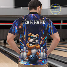 Load image into Gallery viewer, Man wearing personalized funny crystal bulldog bowling team jersey quarter zip shirt featuring crystal bulldog artwork, back view.