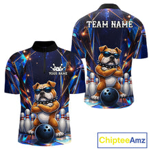 Load image into Gallery viewer, Personalized funny crystal bulldog bowling team jersey quarter zip shirt for men featuring detailed crystal bulldog artwork, premium custom bowling league apparel.