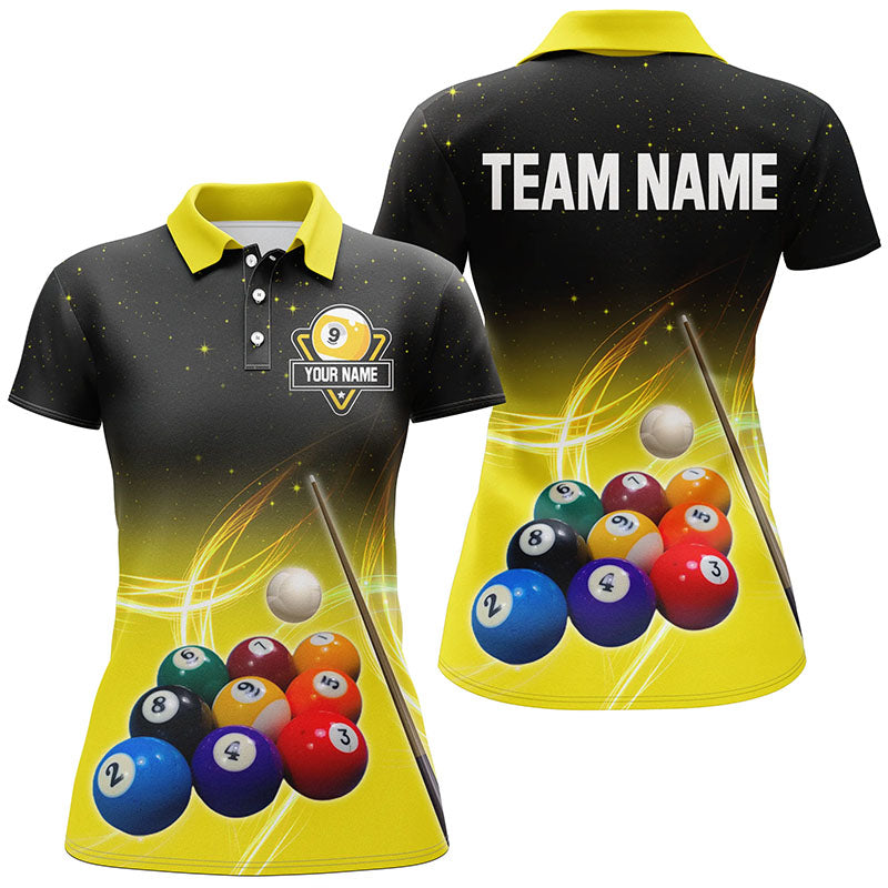 Galaxy 9 Ball Pool Custom Yellow Billiard Shirts For Women, Personalized Billiard Balls Sport Jerseys TDM2233