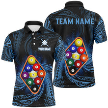 Load image into Gallery viewer, Personalized Blue Tribal Pattern 9 Ball Billiard Shirts For Men, 9 Ball Pool Billiard Jerseys TDM2234